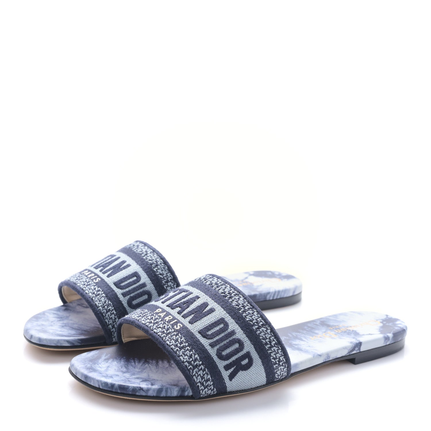 Christian Dior Canvas Tie and Dior Embroidered Dway Flat Slide Sandals 36.5 Denim 3 of 8