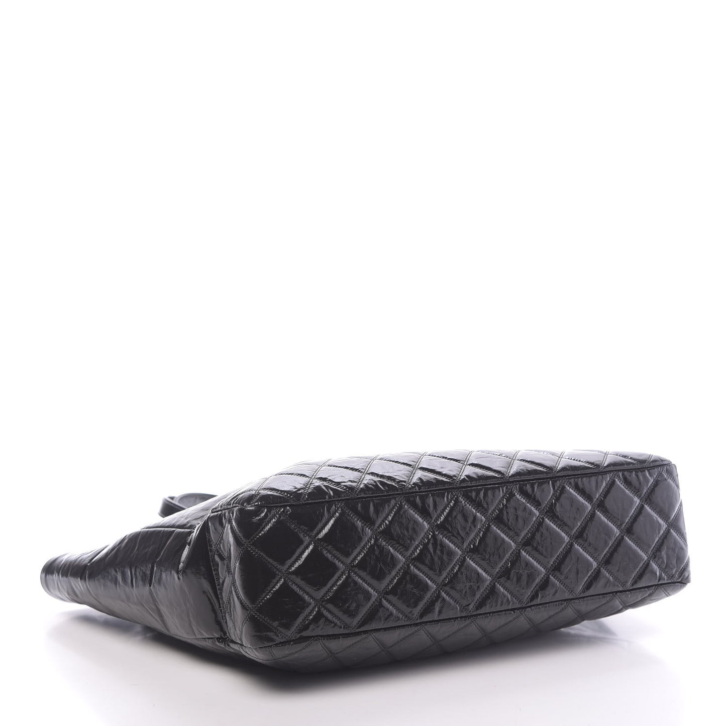 Shiny Aged Calfskin Quilted Large Shopping Bag Black