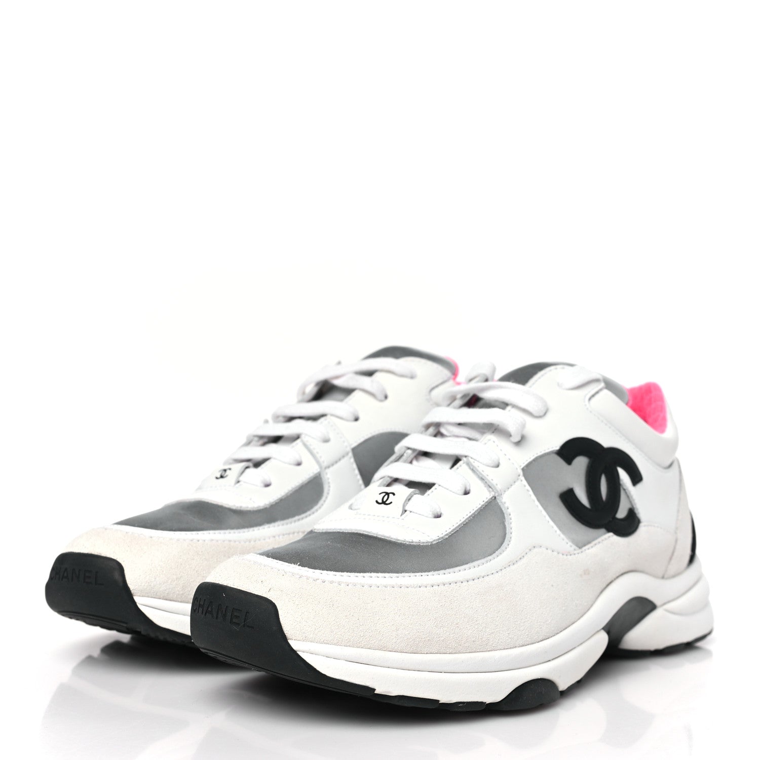 Chanel Calfskin Fabric Sneakers 39.5 White Silver Fluo Pink 3 of 7