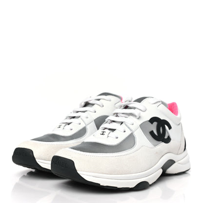 Chanel Calfskin Fabric Sneakers 39.5 White Silver Fluo Pink 3 of 7