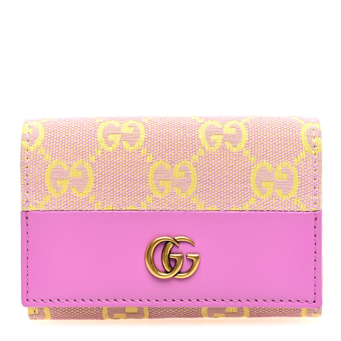 Moire Calfskin Monogram Bi-Fold Card Case Lilac Yellow
