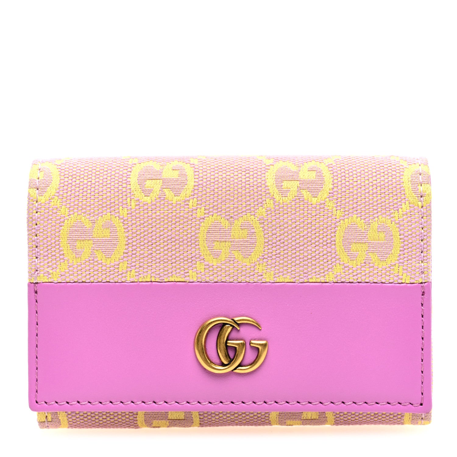 Gucci Moire Calfskin Monogram Bi-Fold Card Case Lilac Yellow 1 of 7