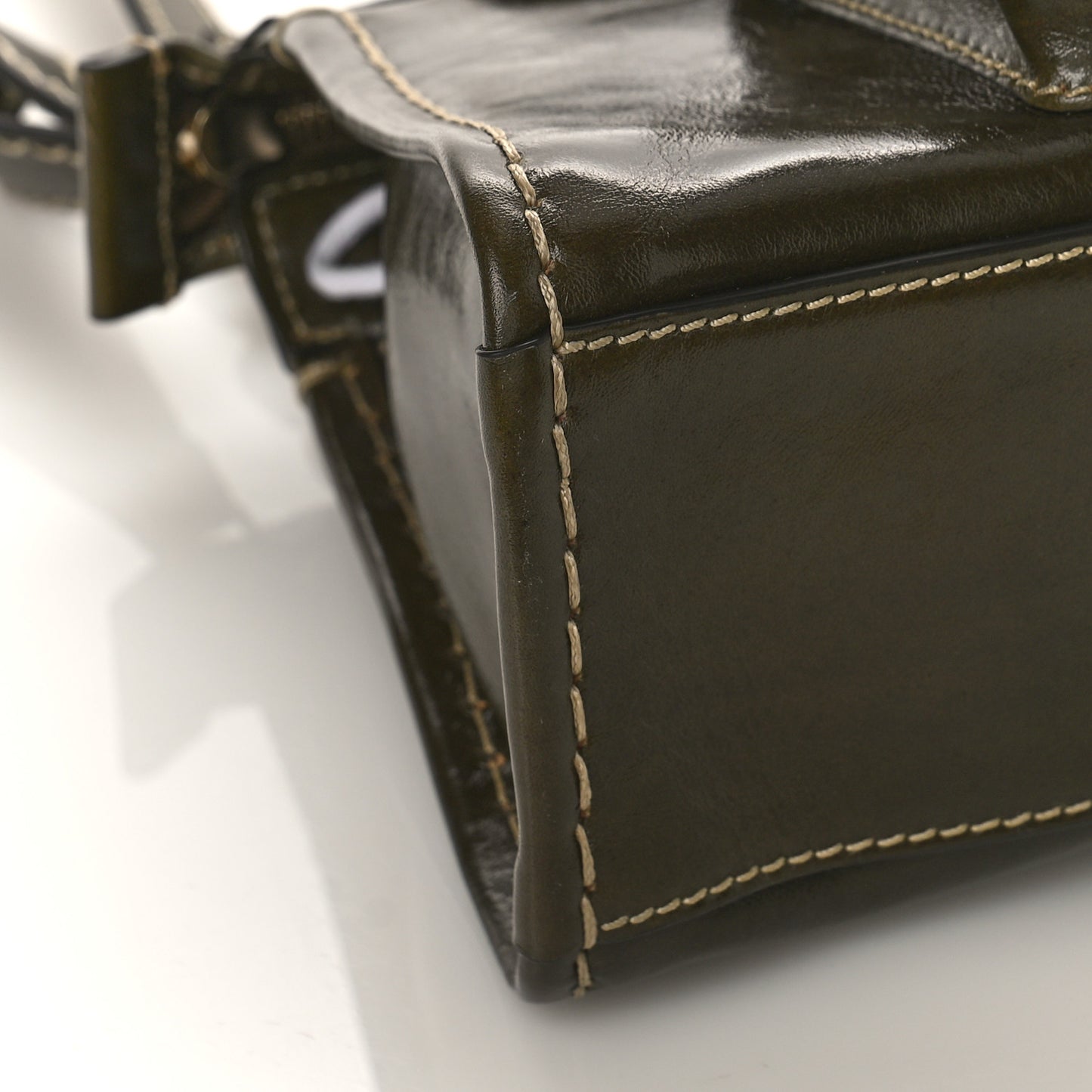 Shiny Tanned Calfskin Mini Edith Bag Deep Khaki