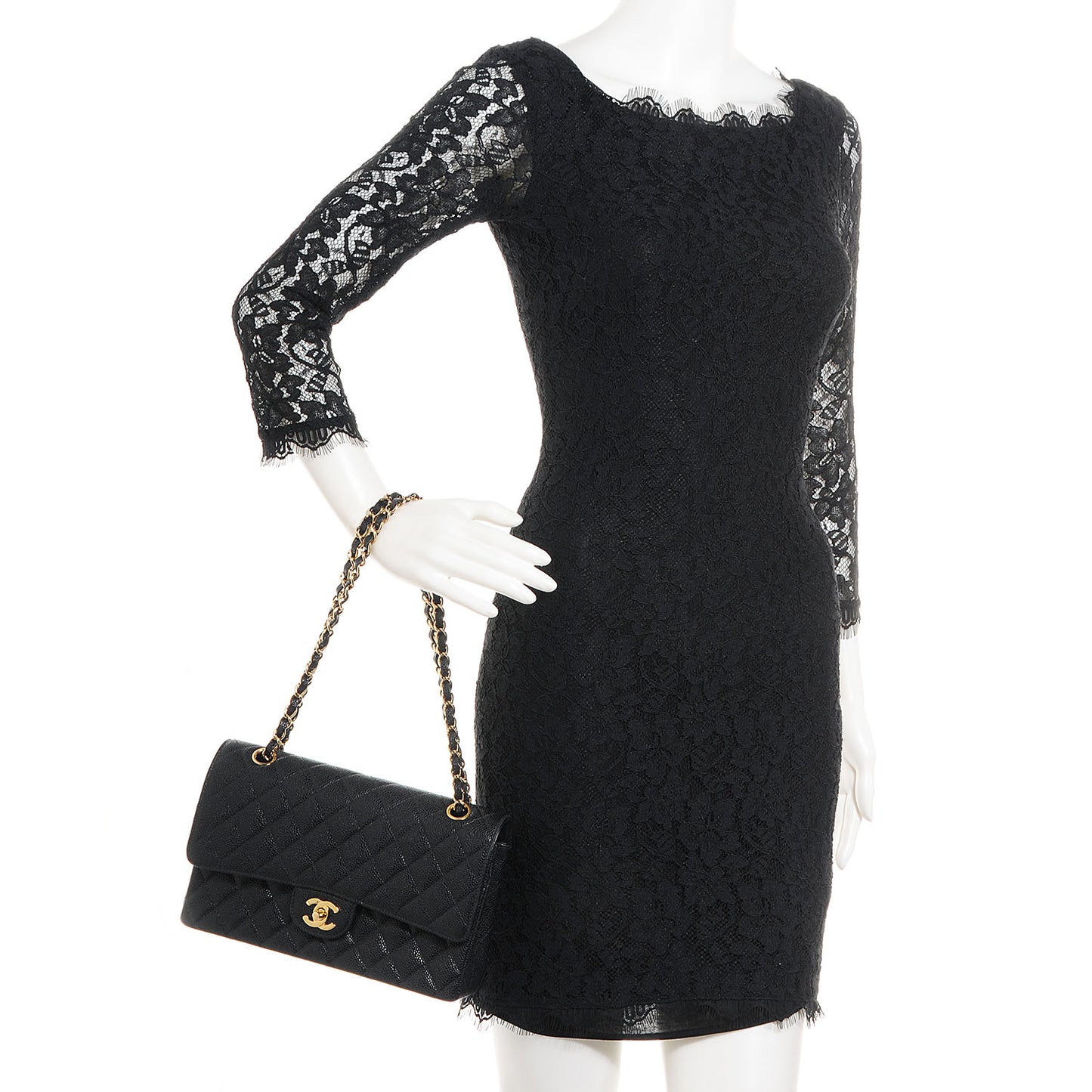 Caviar Quilted Medium Double Flap Black