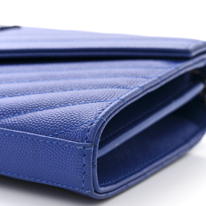 Saint Laurent Grain De Poudre Matelasse Chevron Monogram Chain Wallet Blue Majorelle 6 of 11
