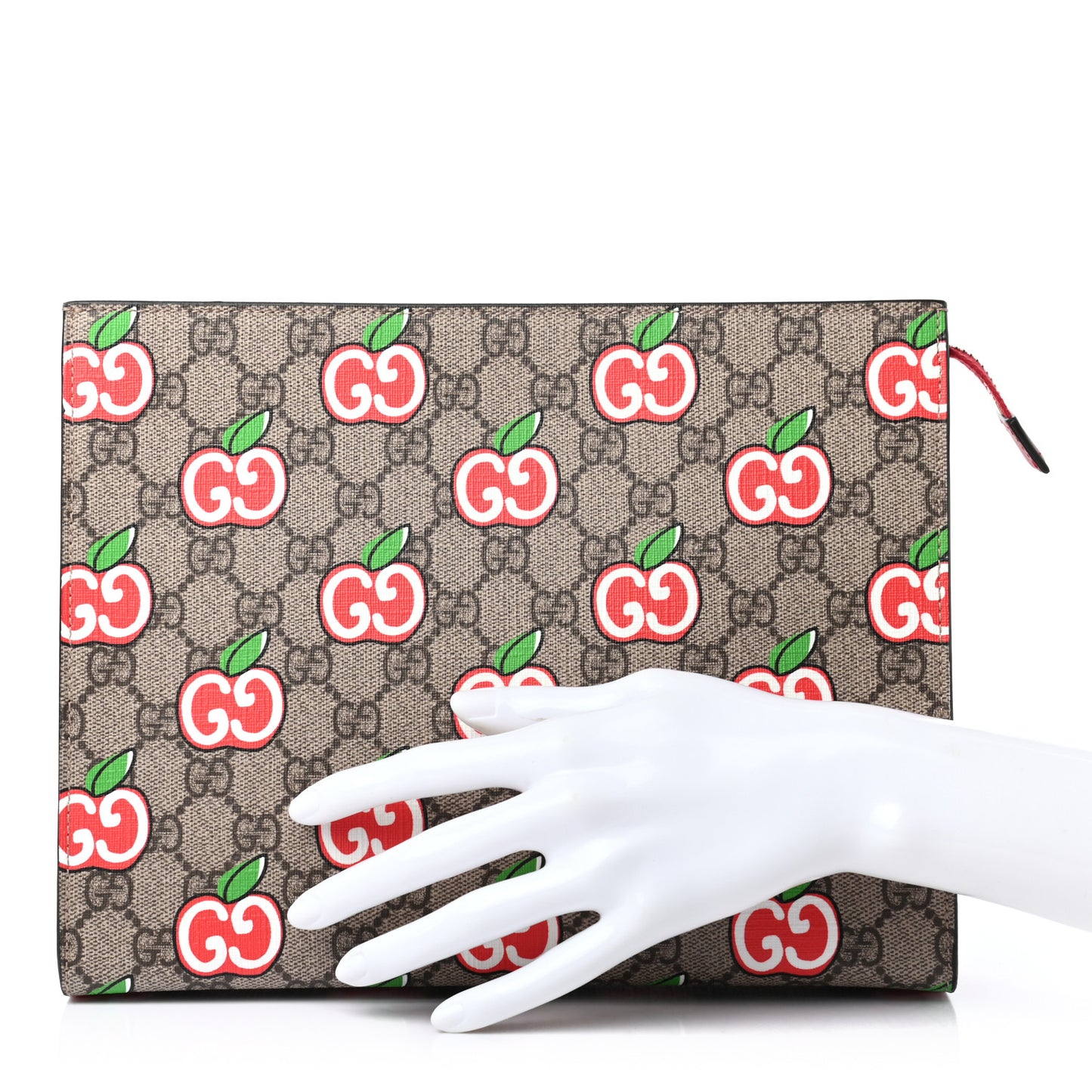 GG Supreme Monogram Apple Large Cosmetic Case Beige Multicolor Lobster Red