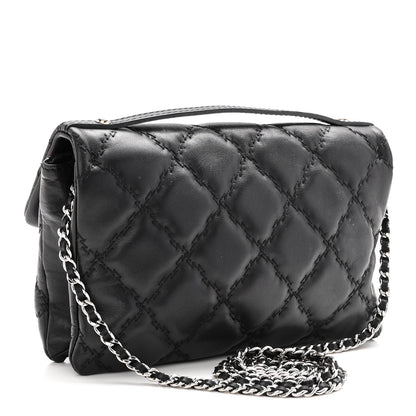 Chanel Calfskin Quilted Double Stitch Hamptons Clutch with Chain Black 3 of 10