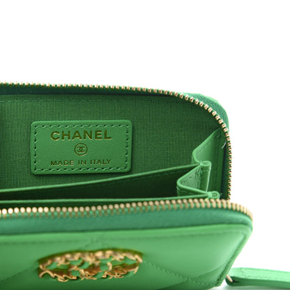 Chanel Goatskin Quilted 19 Zip Around Coin Purse Wallet Green 6 of 9