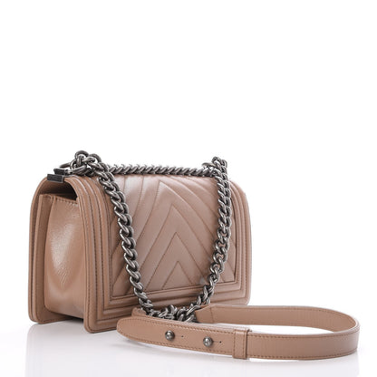 Chanel Caviar Chevron Quilted Medium Boy Flap Dark Beige 4 of 13