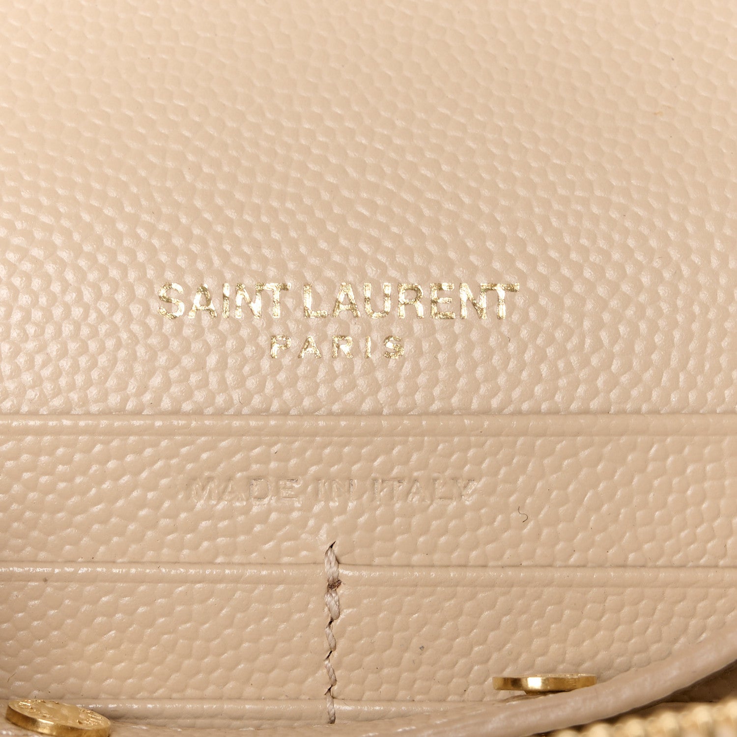 Saint Laurent Grain De Poudre Matelasse Chevron Monogram Chain Wallet Dark Beige 6 of 9
