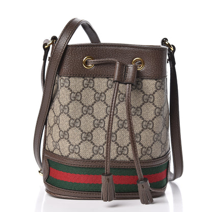 Gucci GG Supreme Monogram Web Mini Ophidia Bucket Bag Brown 1 of 11