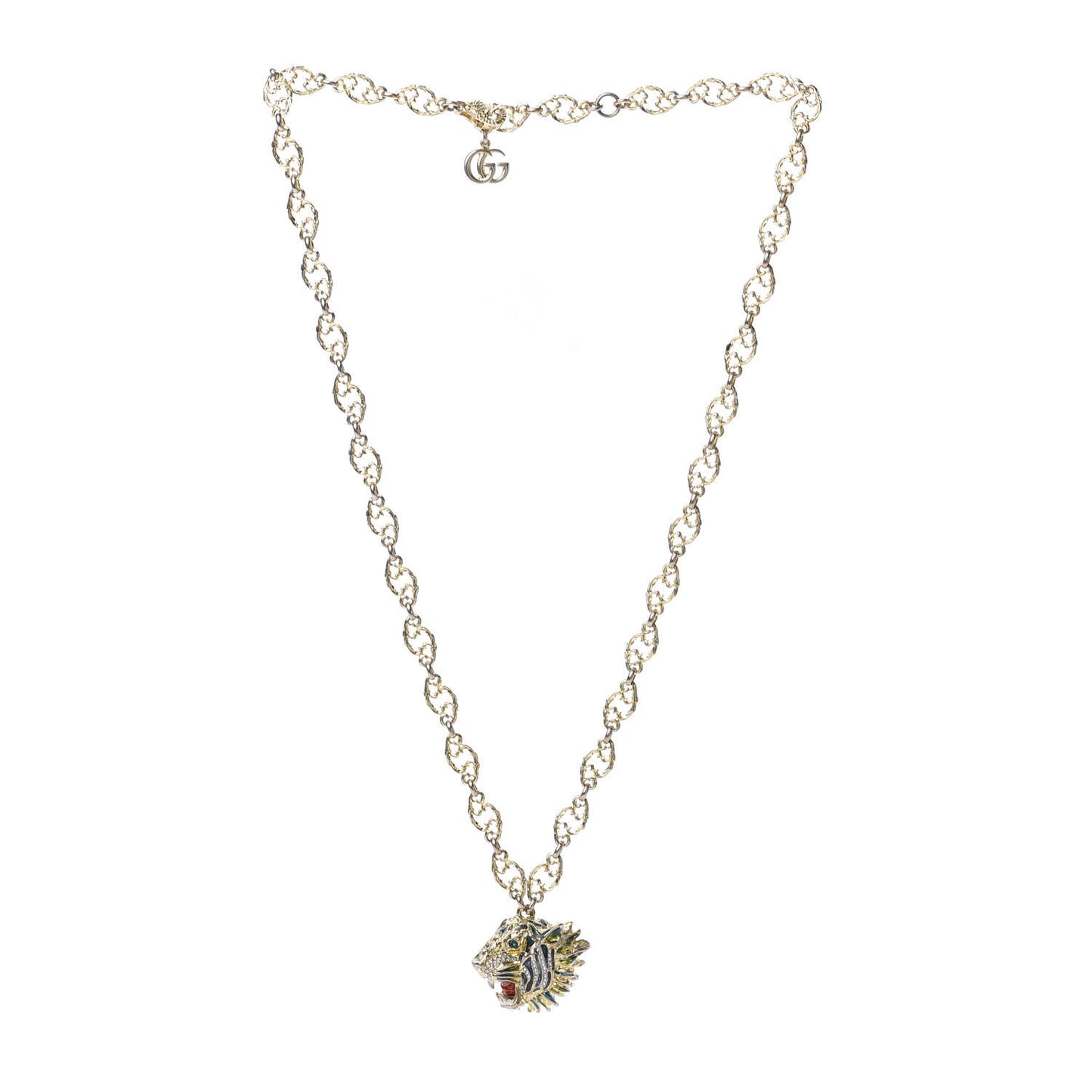 Metal Enamel Roaring Tiger Pendant Necklace Gold