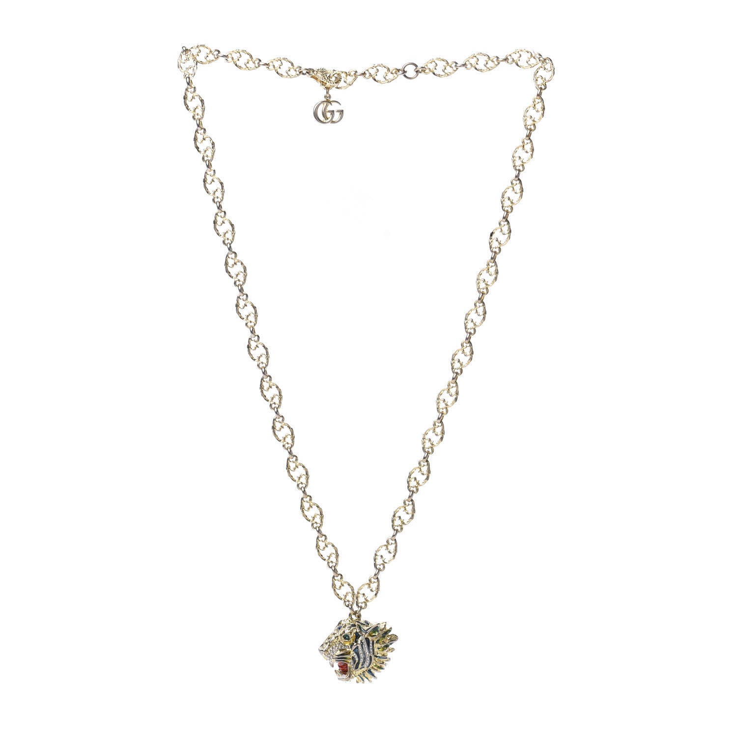 Gucci Metal Enamel Roaring Tiger Pendant Necklace Gold 3 of 4