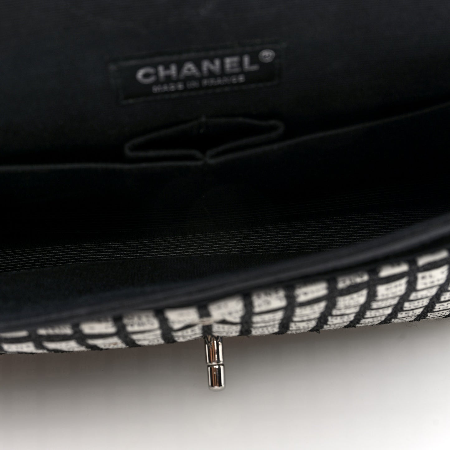 Ribbon Tweed Medium Double Flap Black White