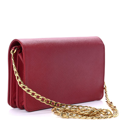 Prada Saffiano Lux Chain Wallet Fuoco 4 of 12