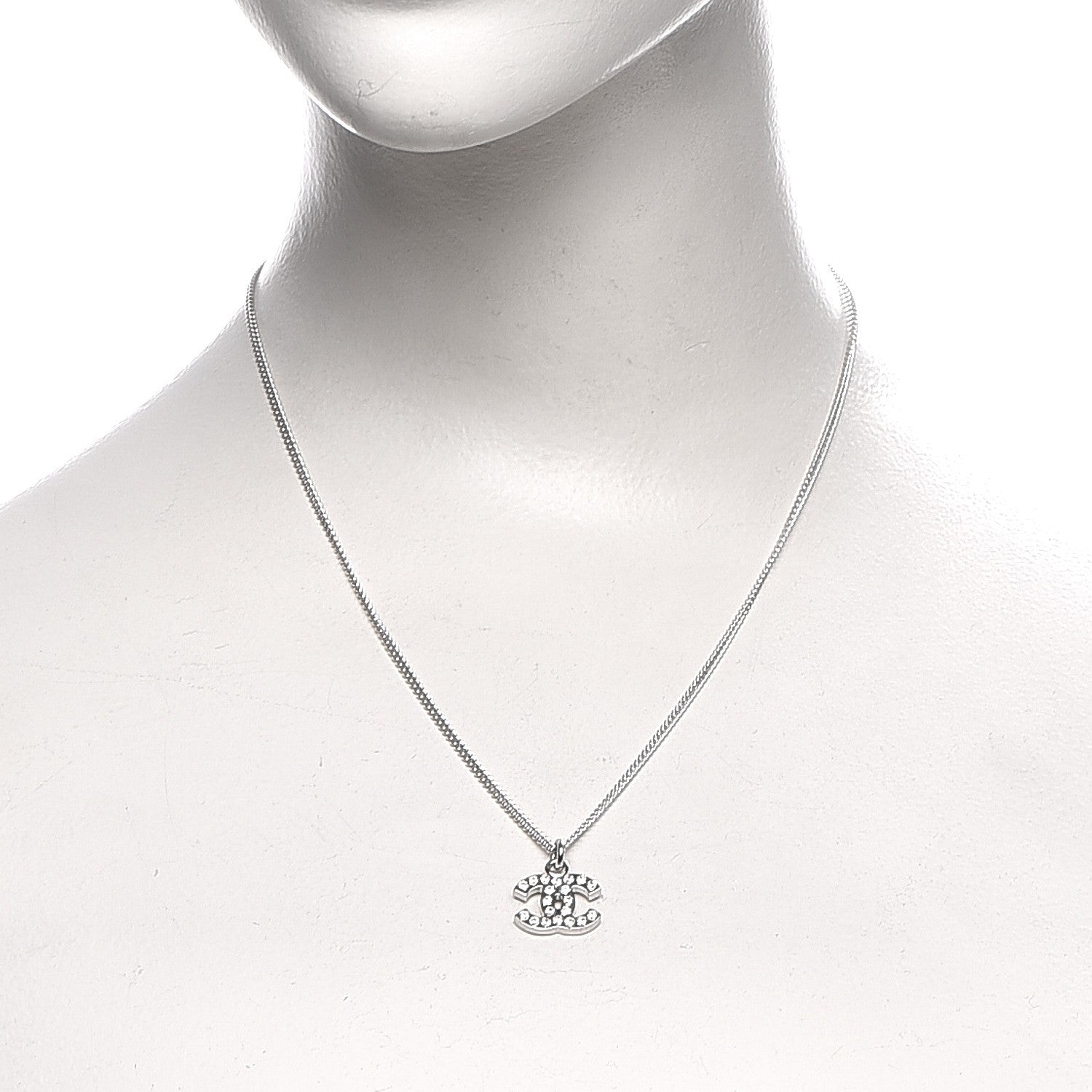 Chanel Crystal Timeless CC Necklace Silver 2 of 6