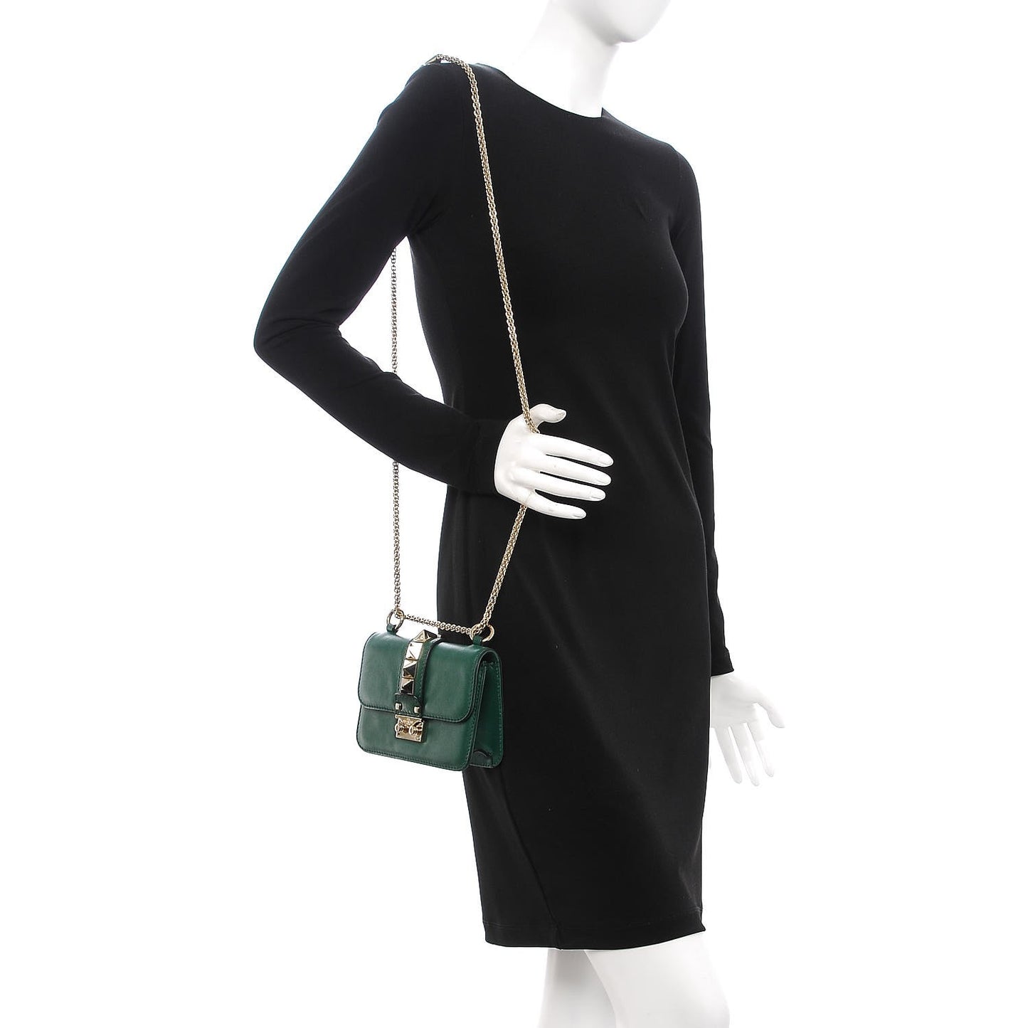 Vitello Mini Glam Lock Rockstud Flap Green
