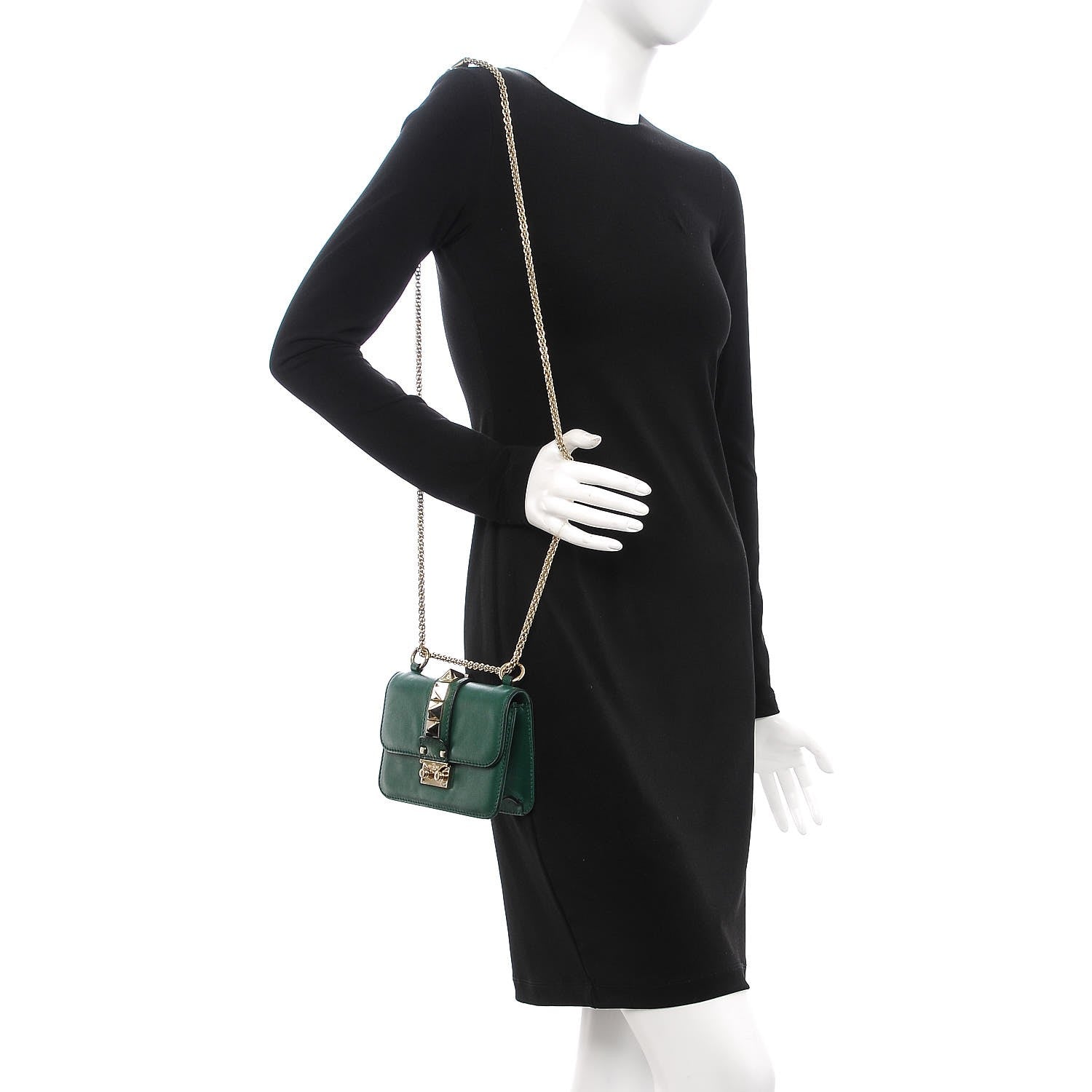 Valentino Garavani Vitello Mini Glam Lock Rockstud Flap Green 2 of 7