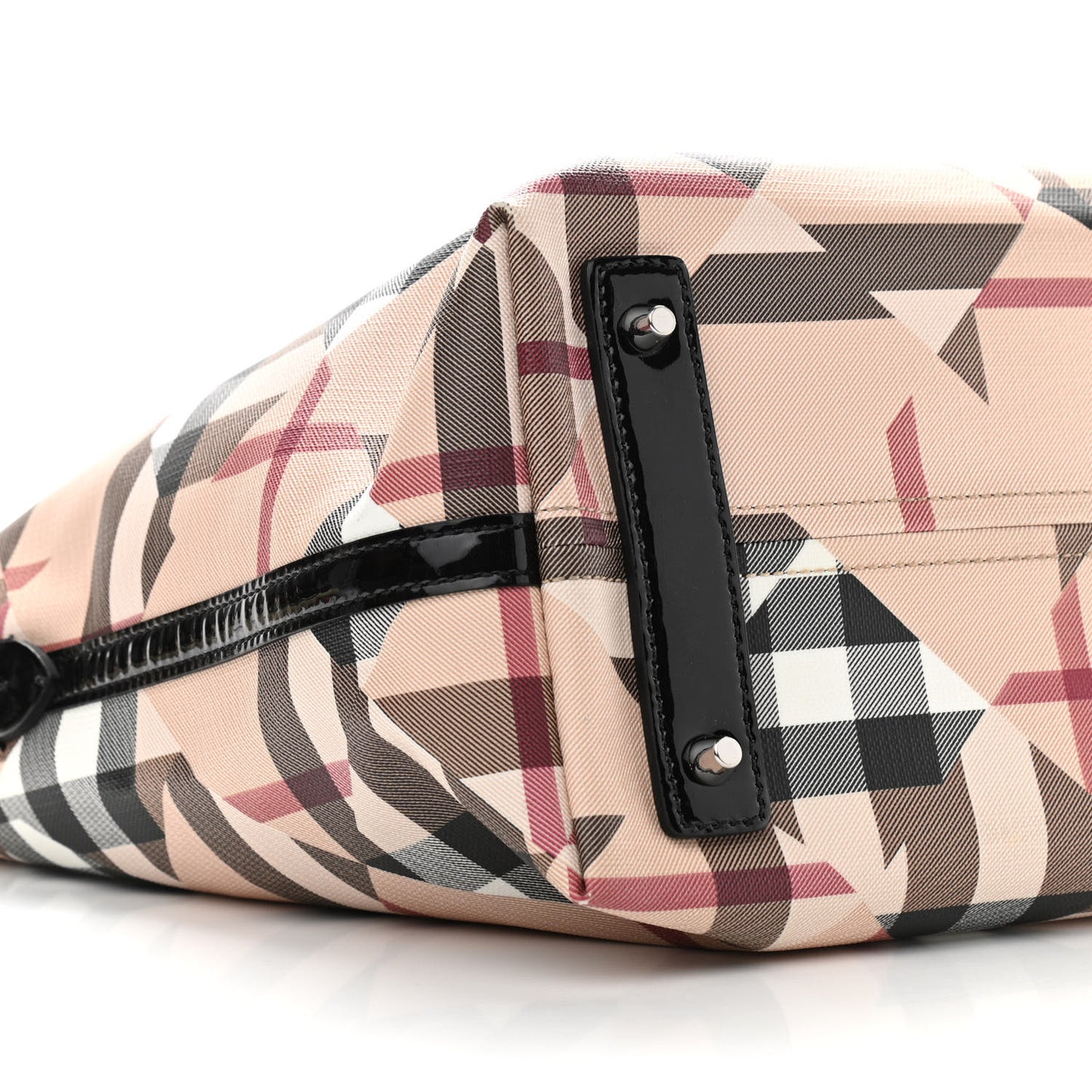 Patent Trim Patchwork Check Large Bucket Bag