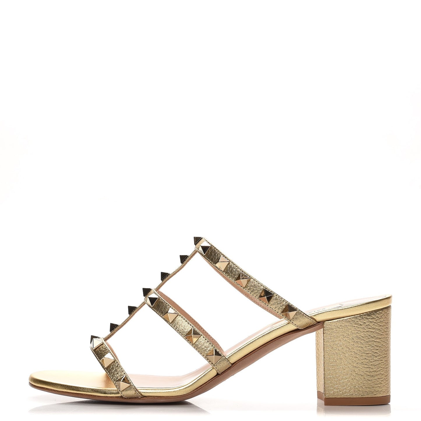 Metallic Pebbled Calfskin Rockstud 60mm Caged Slide Sandals 39.5 Mekong