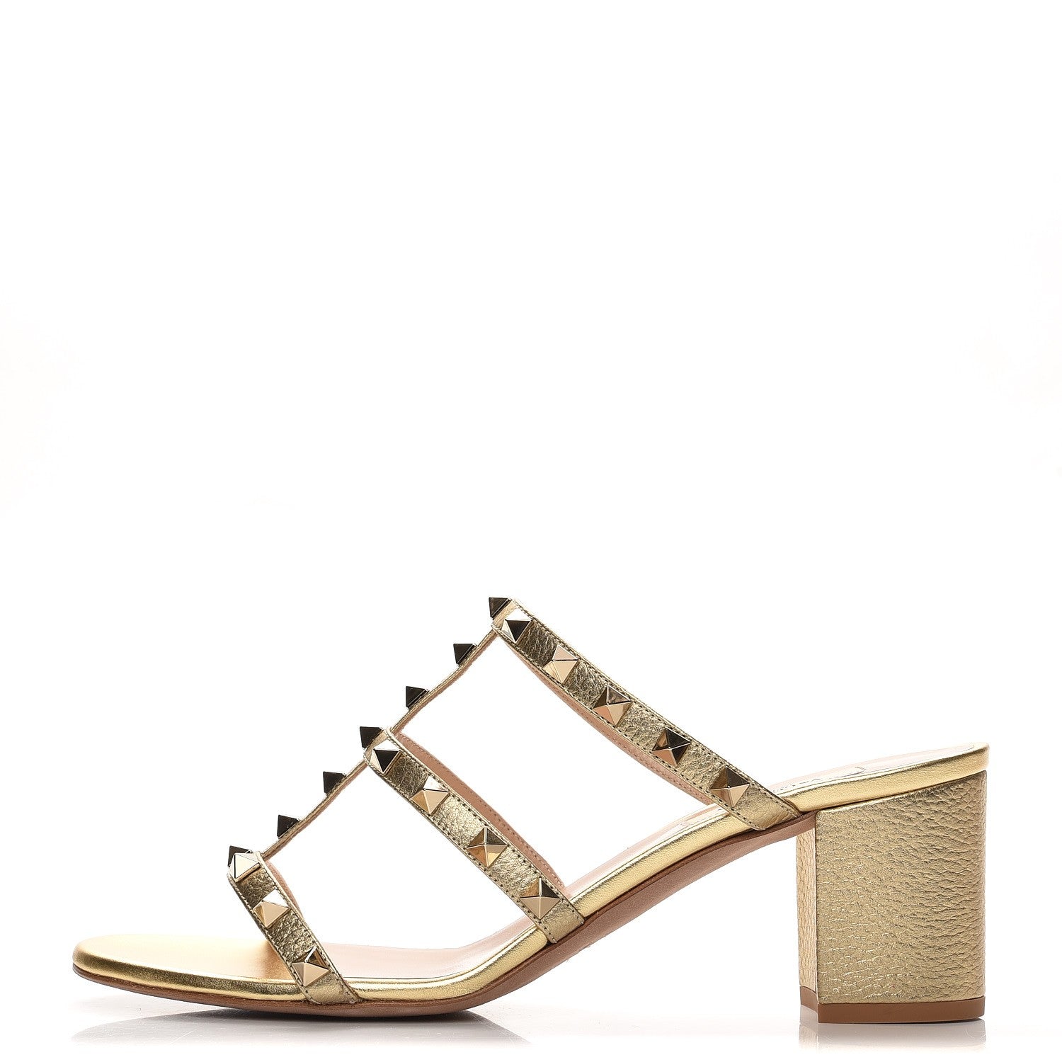 Valentino Garavani Metallic Pebbled Calfskin Rockstud 60mm Caged Slide Sandals 39.5 Mekong 1 of 8