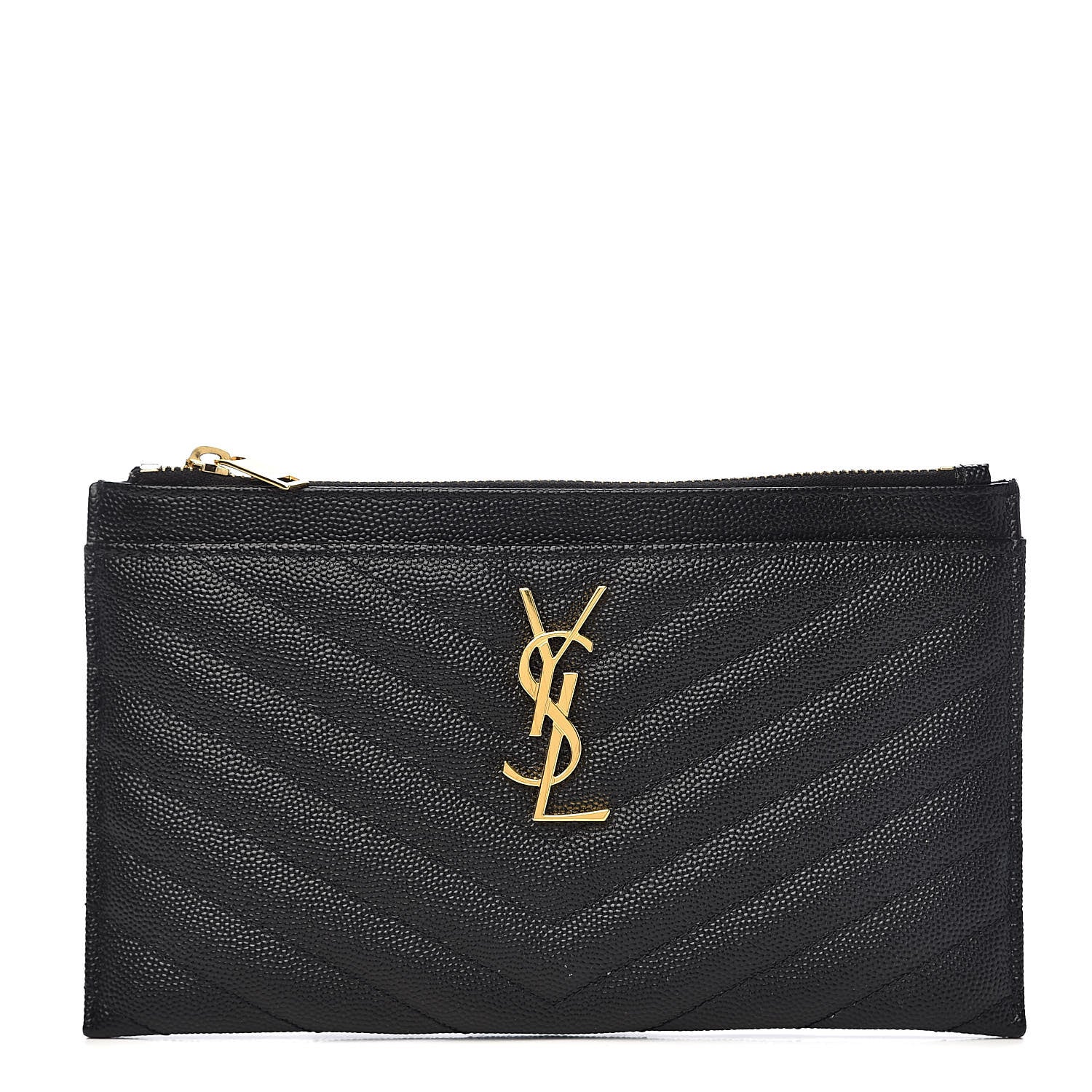 Saint Laurent Grain De Poudre Chevron Monogram Bill Pouch Black 1 of 8