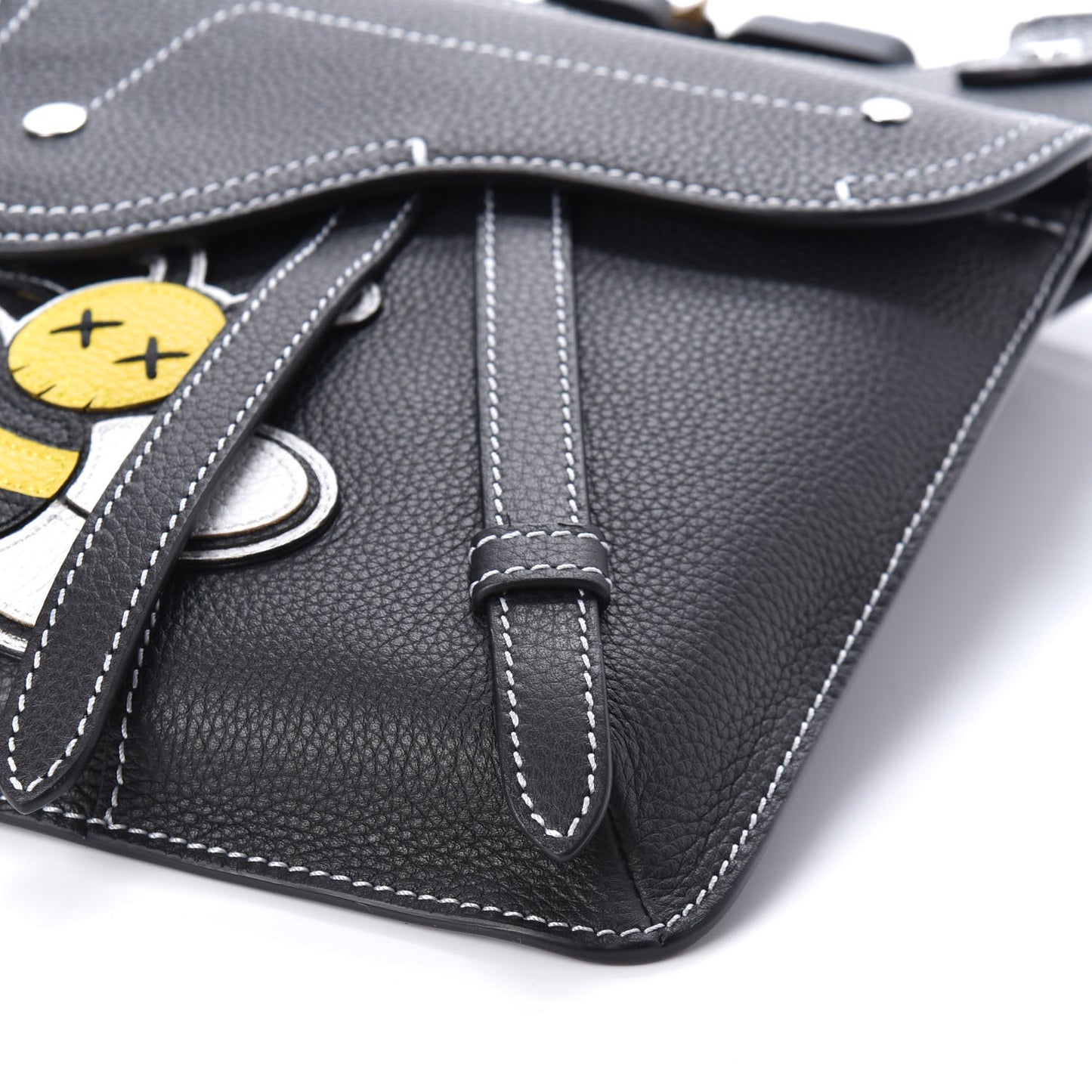 X KAWS Grained Calfskin Bee Saddle Pouch Black