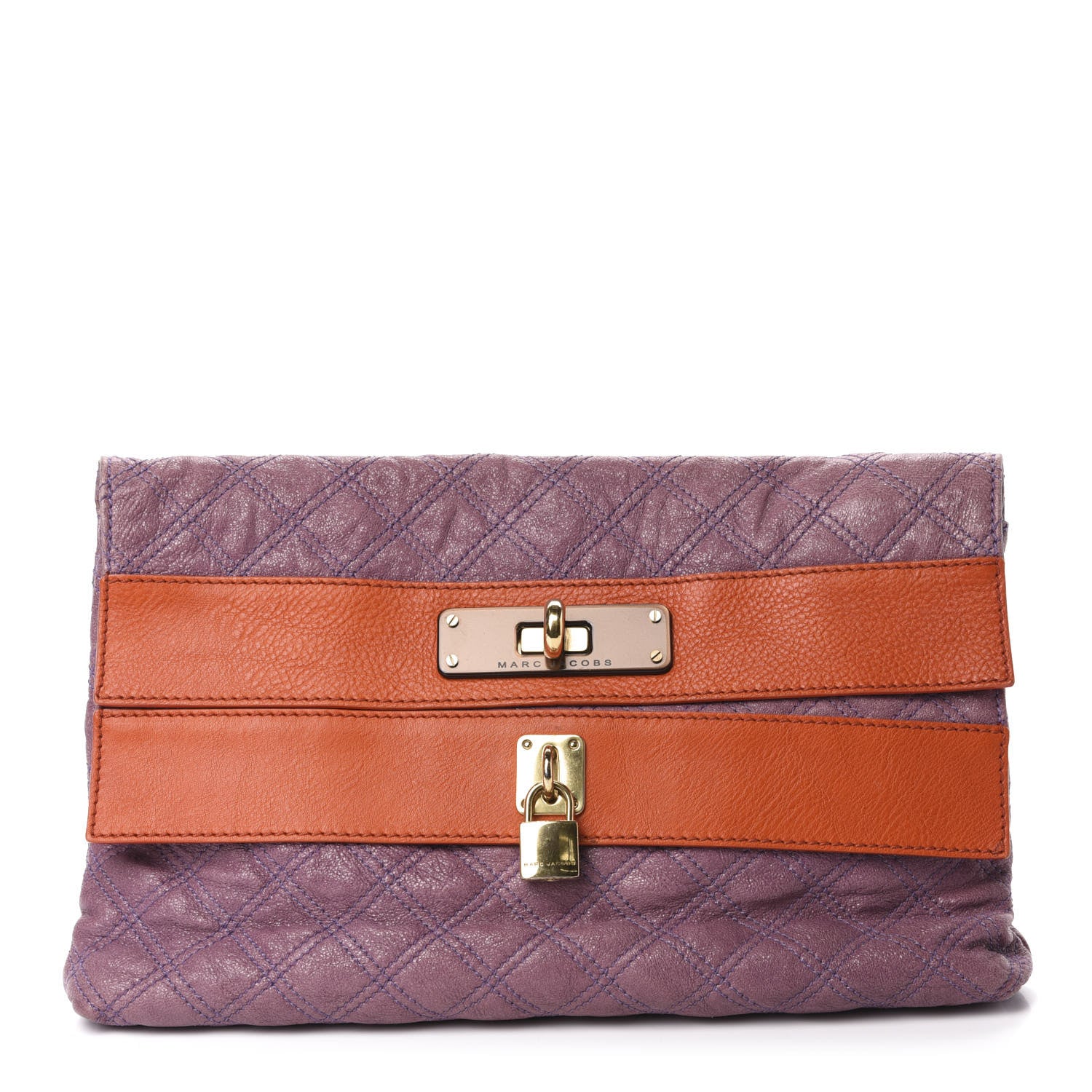 Marc Jacobs Calfskin Quilted Clutch Purple Orange 1 of 10
