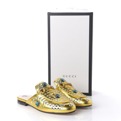 Gucci Metallic Nappa Crystal Womens Princetown Slippers 36.5 Gold 9 of 9