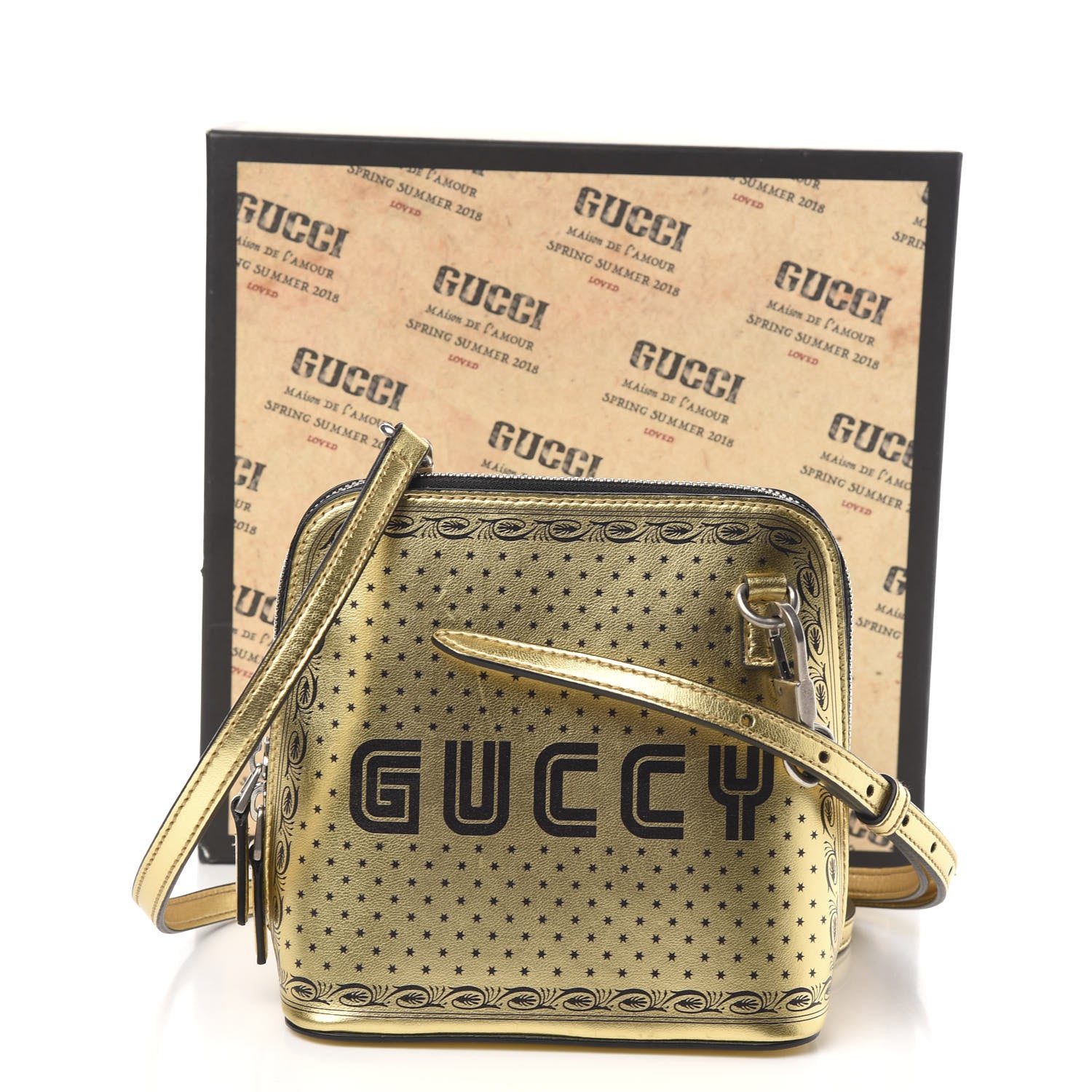 Gucci X SEGA Calfskin GUCCY Stars Mini Dome Shoulder Bag Gold 10 of 10