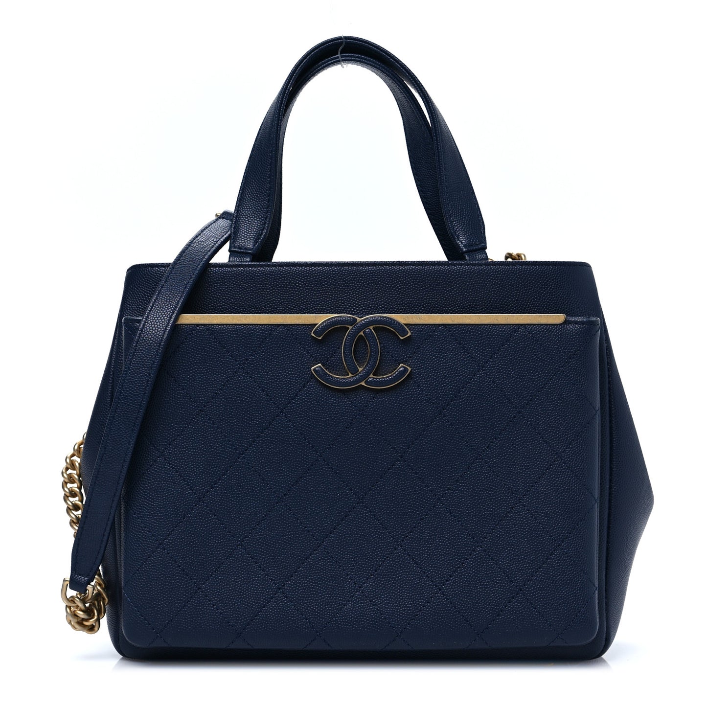 Grained Calfskin Stitched Small Lady Coco Top Handle Tote Navy