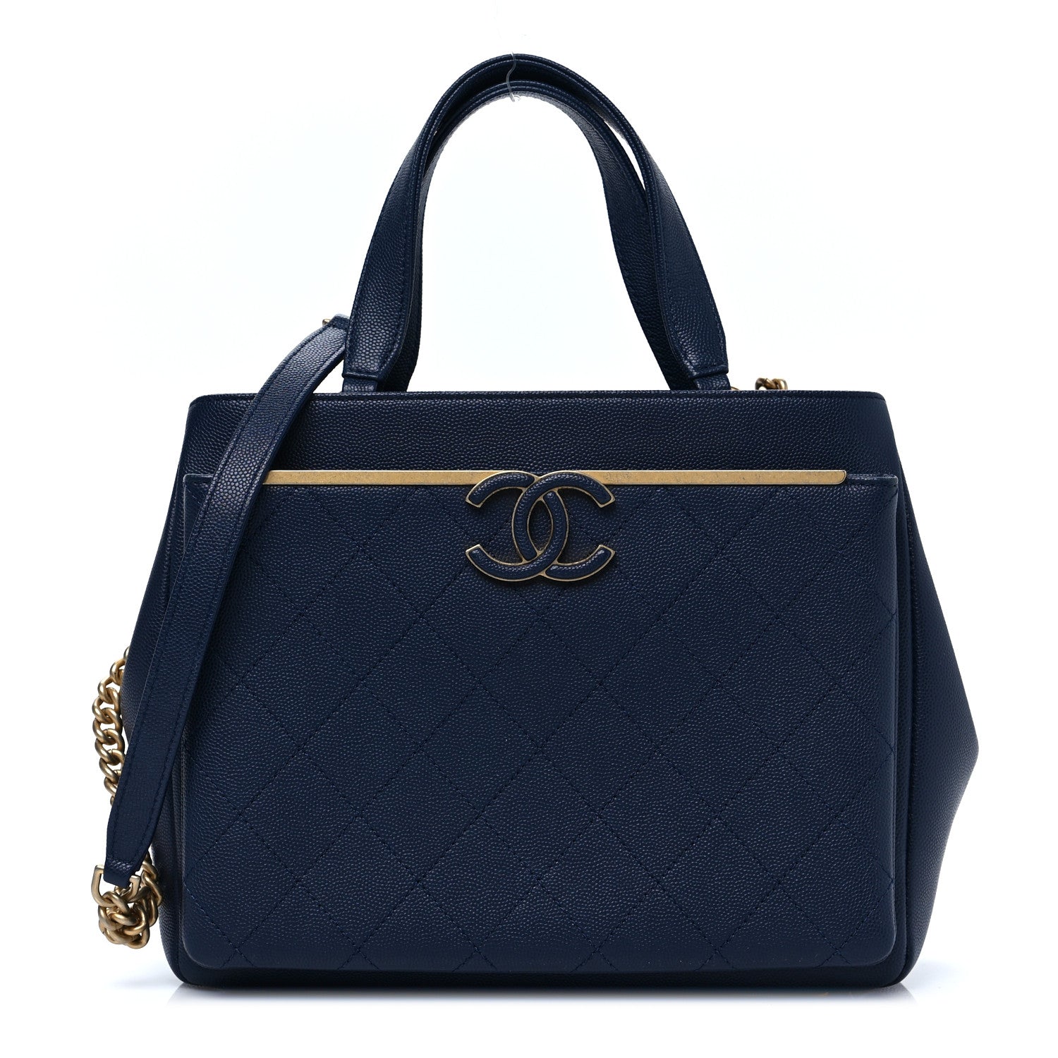 Chanel Grained Calfskin Stitched Small Lady Coco Top Handle Tote Navy 1 of 7