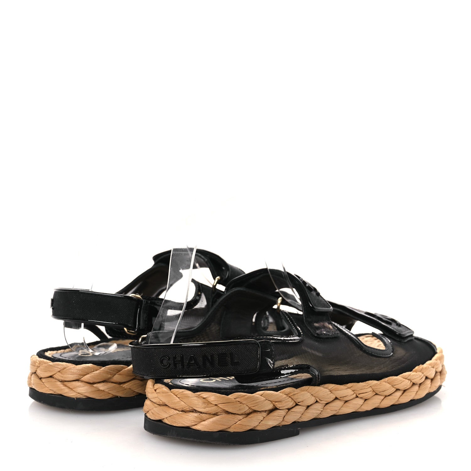 Chanel Mesh Patent Calfskin Velcro Dad Sandals 40 Black 5 of 14