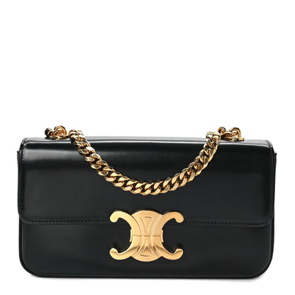 Celine Shiny Calfskin Triomphe Chain Shoulder Bag Black 1 of 9