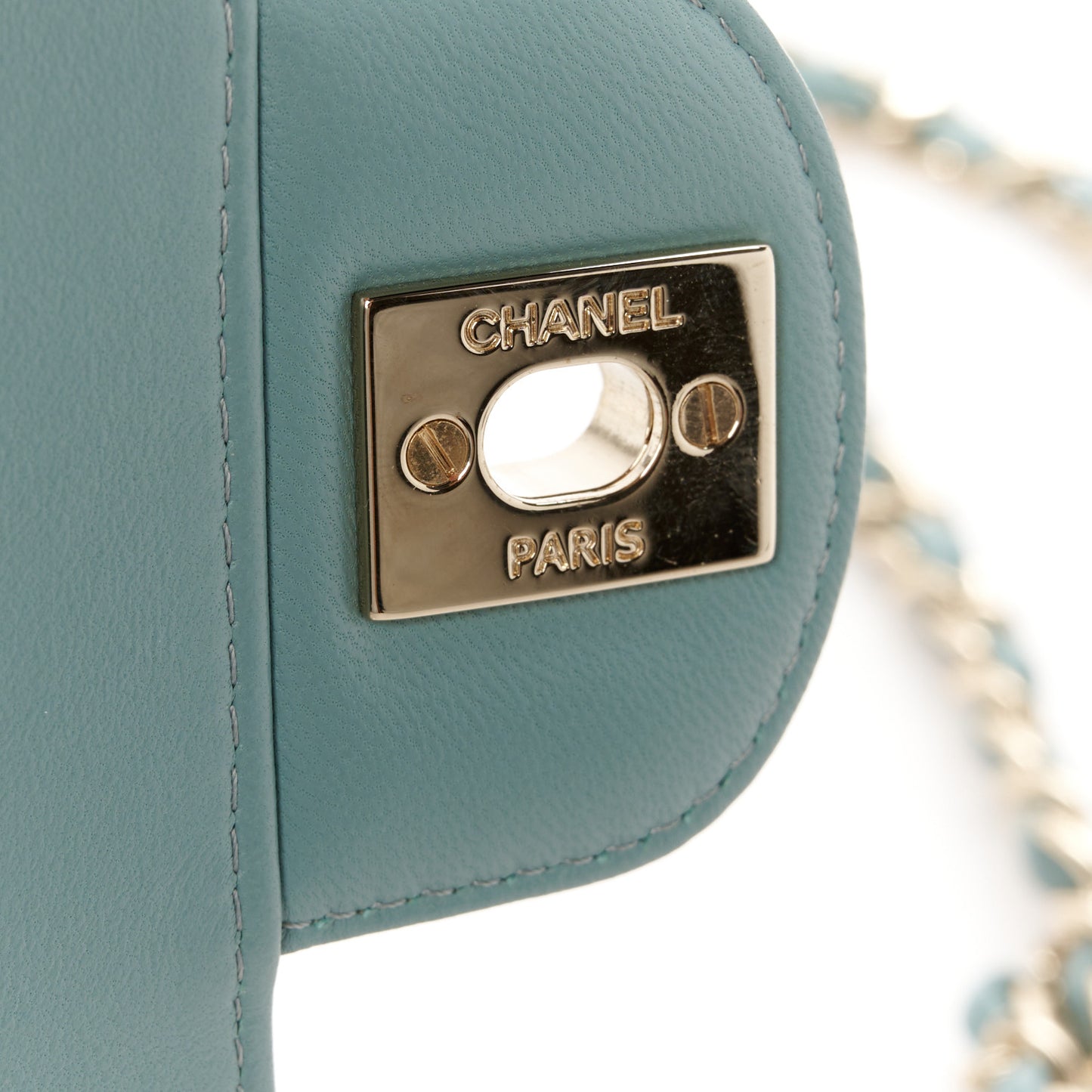 Lambskin Chevron Quilted Mini Rectangular Flap Light Blue