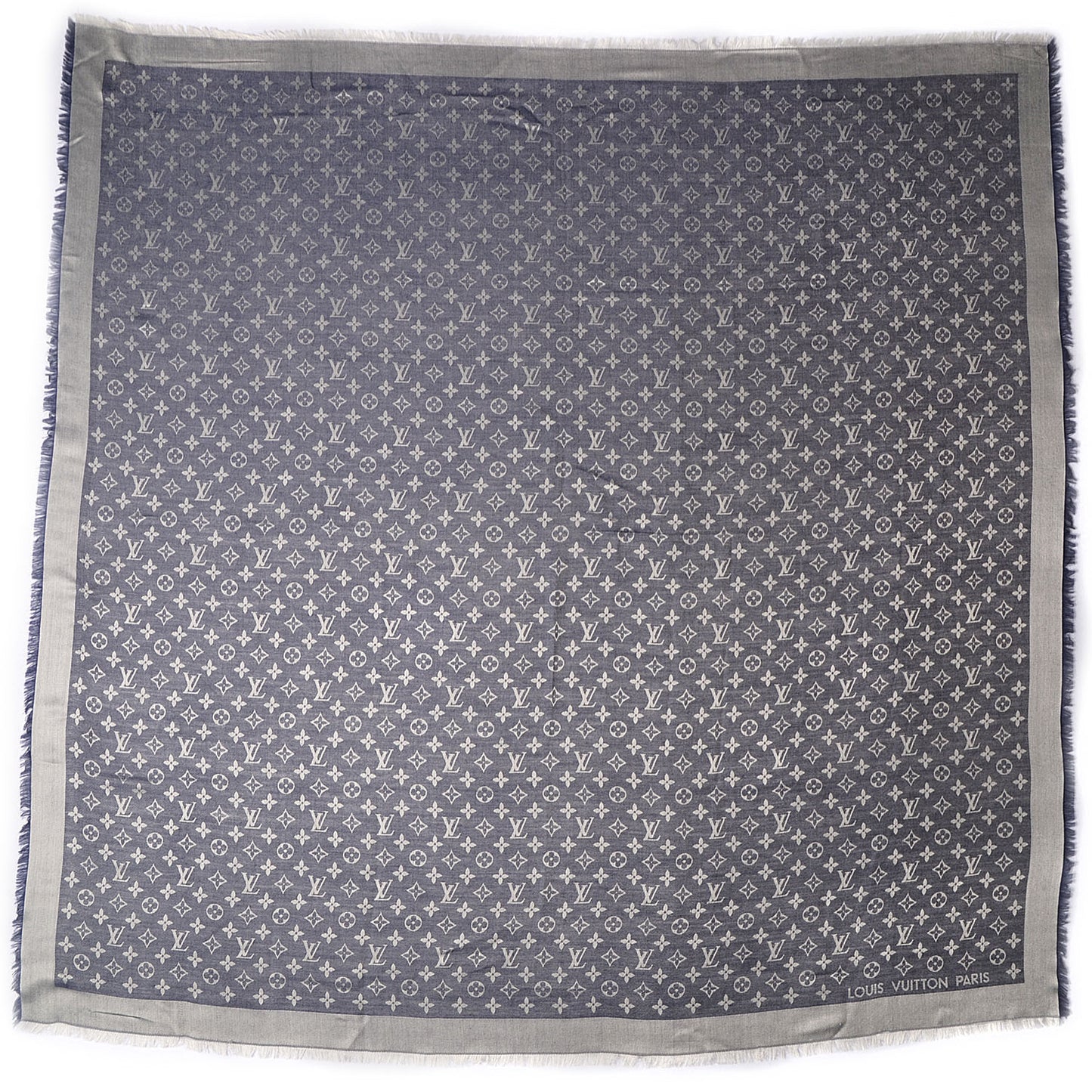Wool Silk Monogram Denim Shawl Blue