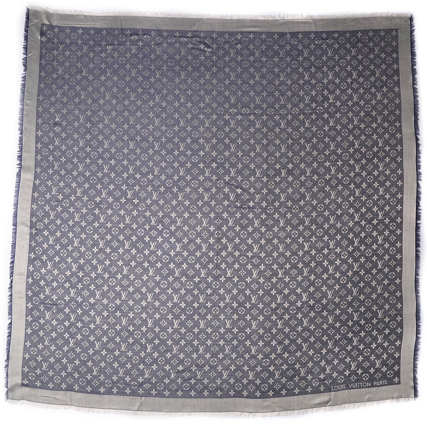 Louis Vuitton Wool Silk Monogram Denim Shawl Blue 3 of 5