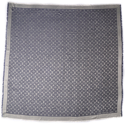 Louis Vuitton Wool Silk Monogram Denim Shawl Blue 3 of 5