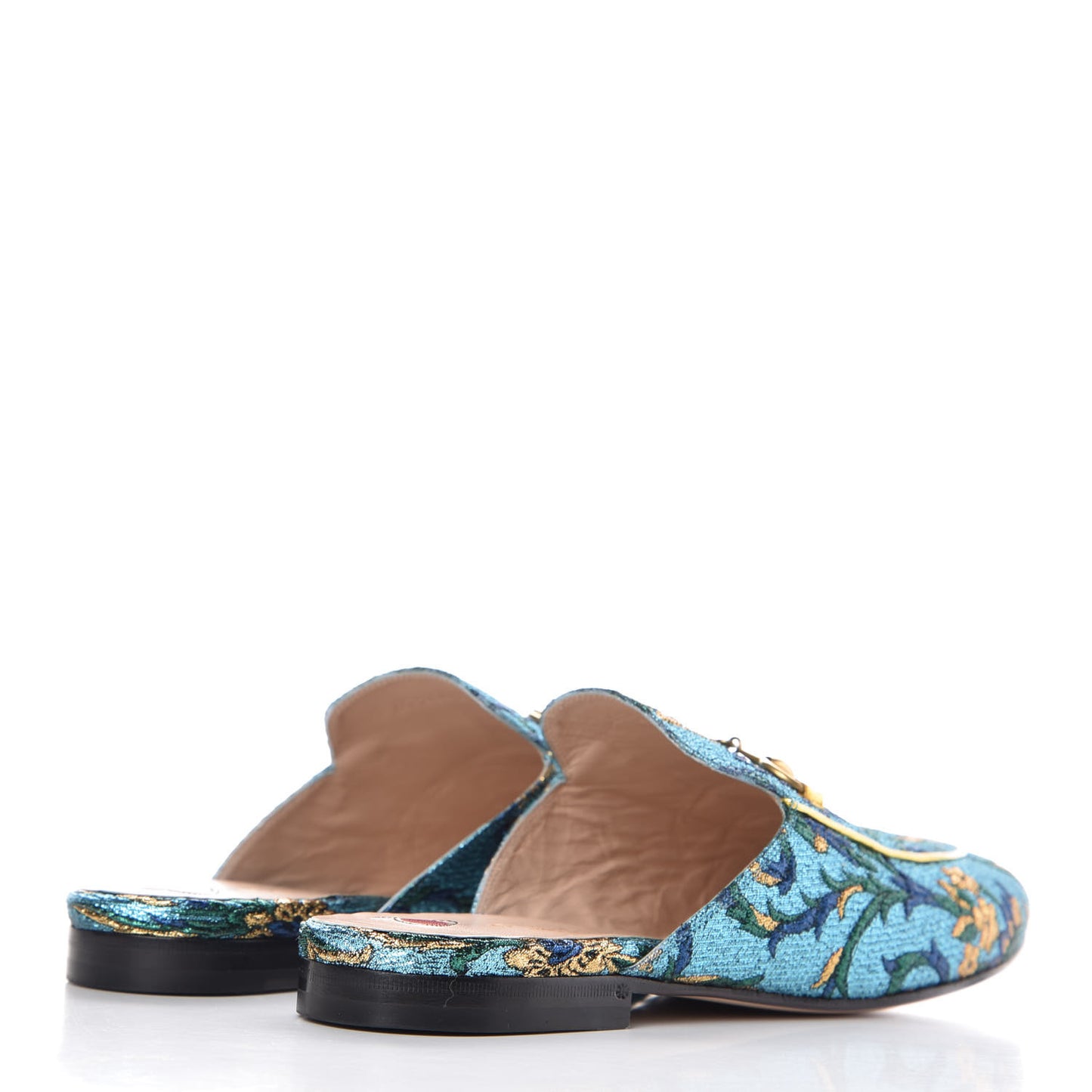 Iridescent Brocade Womens Princetown Slippers 39 Azure Multicolor Oro
