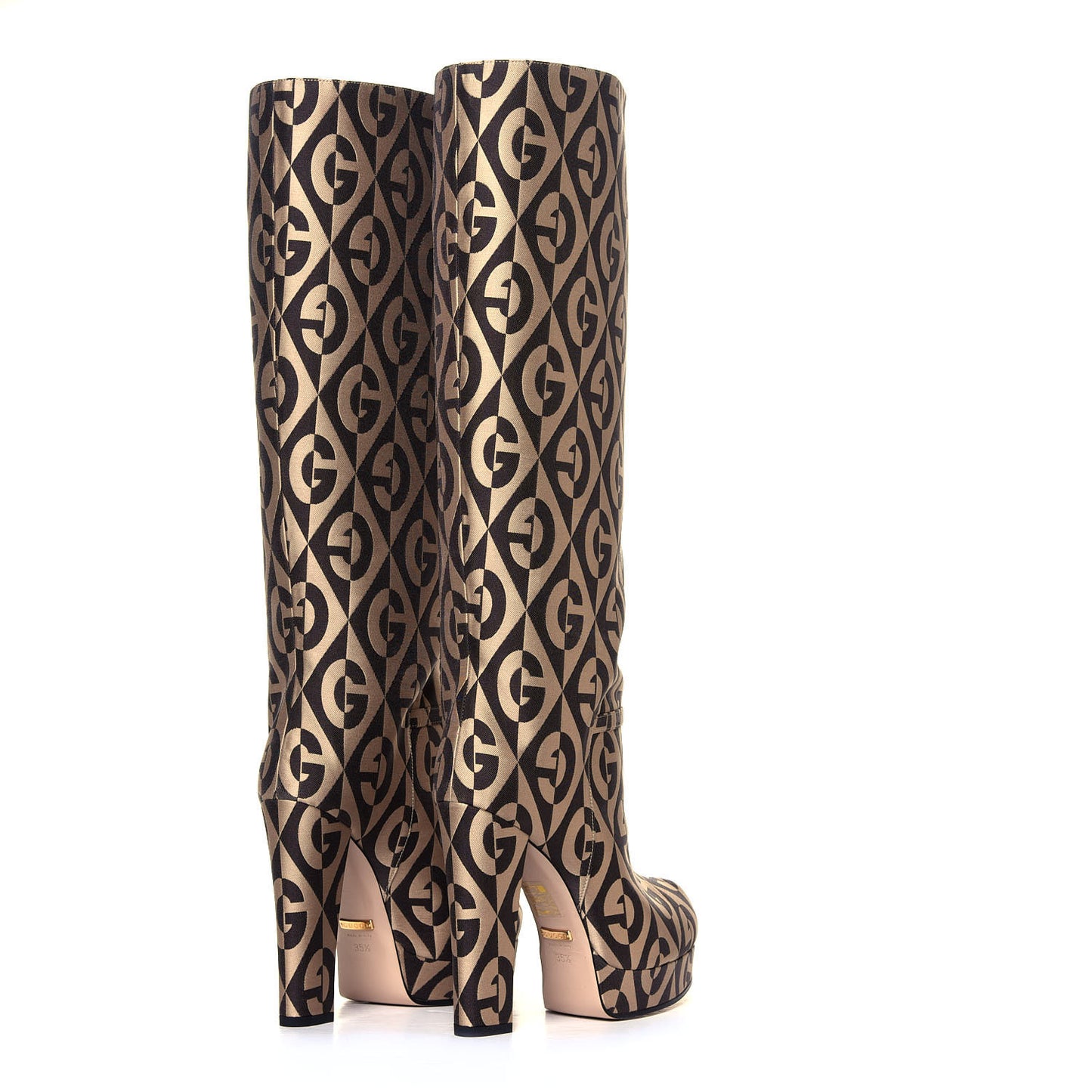 Fabric G Rhombus Print Platform Boots 35.5 Beige Cocoa