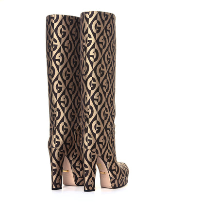 Gucci Fabric G Rhombus Print Platform Boots 35.5 Beige Cocoa 3 of 3