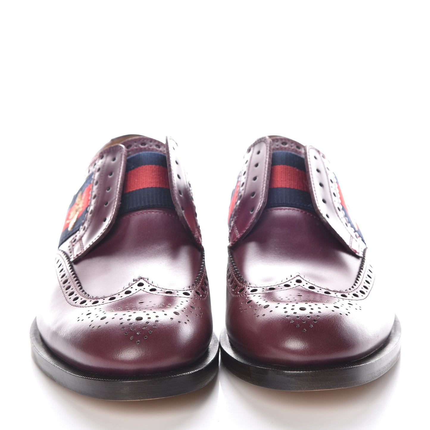 Calfskin Web Bee Embroidered Mens Slip-On Brogue Wingtip Derby Shoes 6.5 Bordeaux