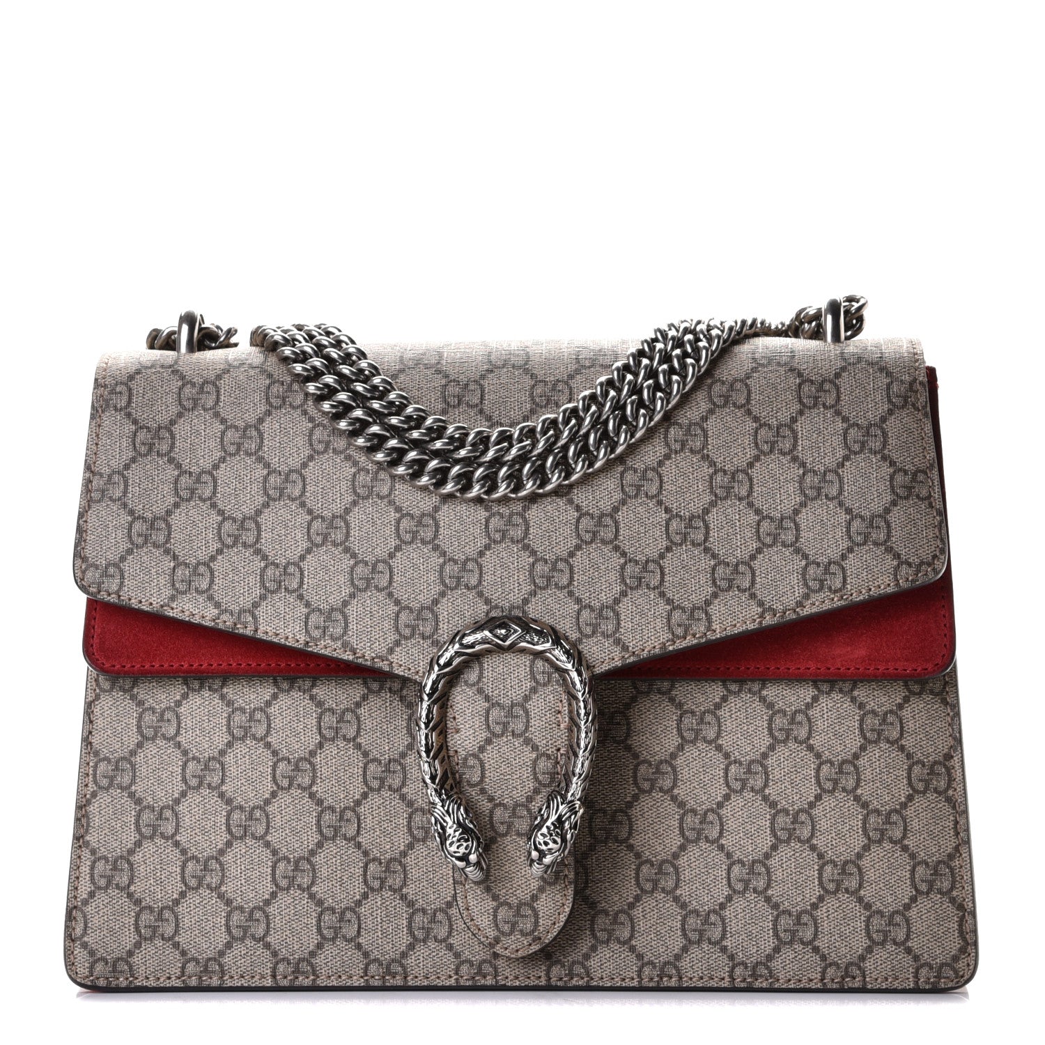 Gucci GG Supreme Monogram Suede Cudu Medium Dionysus Shoulder Bag Beige Ebony Vulcanic Red 1 of 7