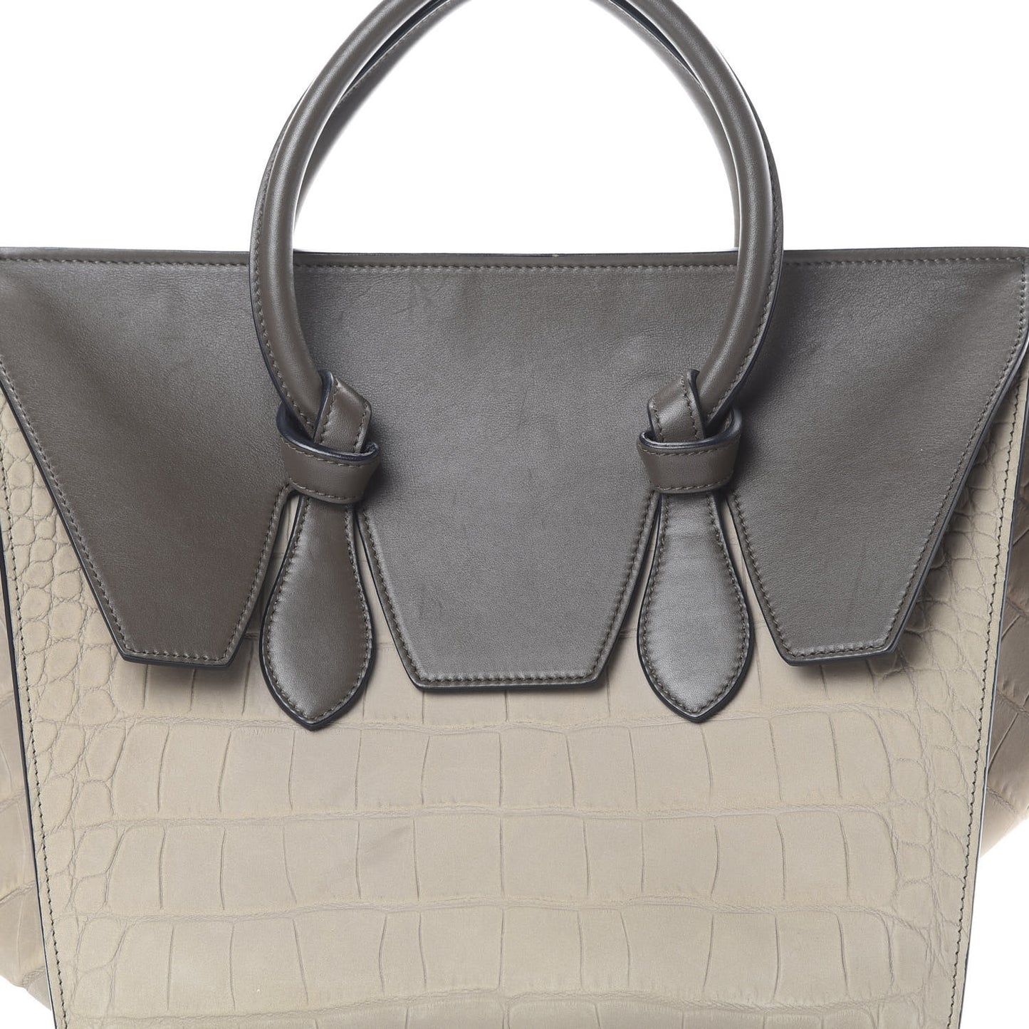 Smooth Calfskin Crocodile Embossed Nubuck Mini Tie Tote Grey