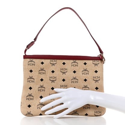 MCM Visetos Liz Shopper Tote Pouch Beige Ruby Red 2 of 10