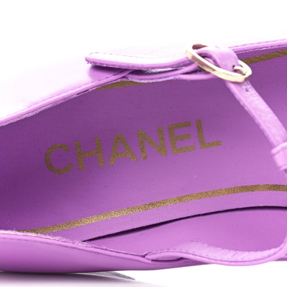 Chanel Calfskin Cap Toe T Strap CC Flats 38 Purple Black 7 of 9