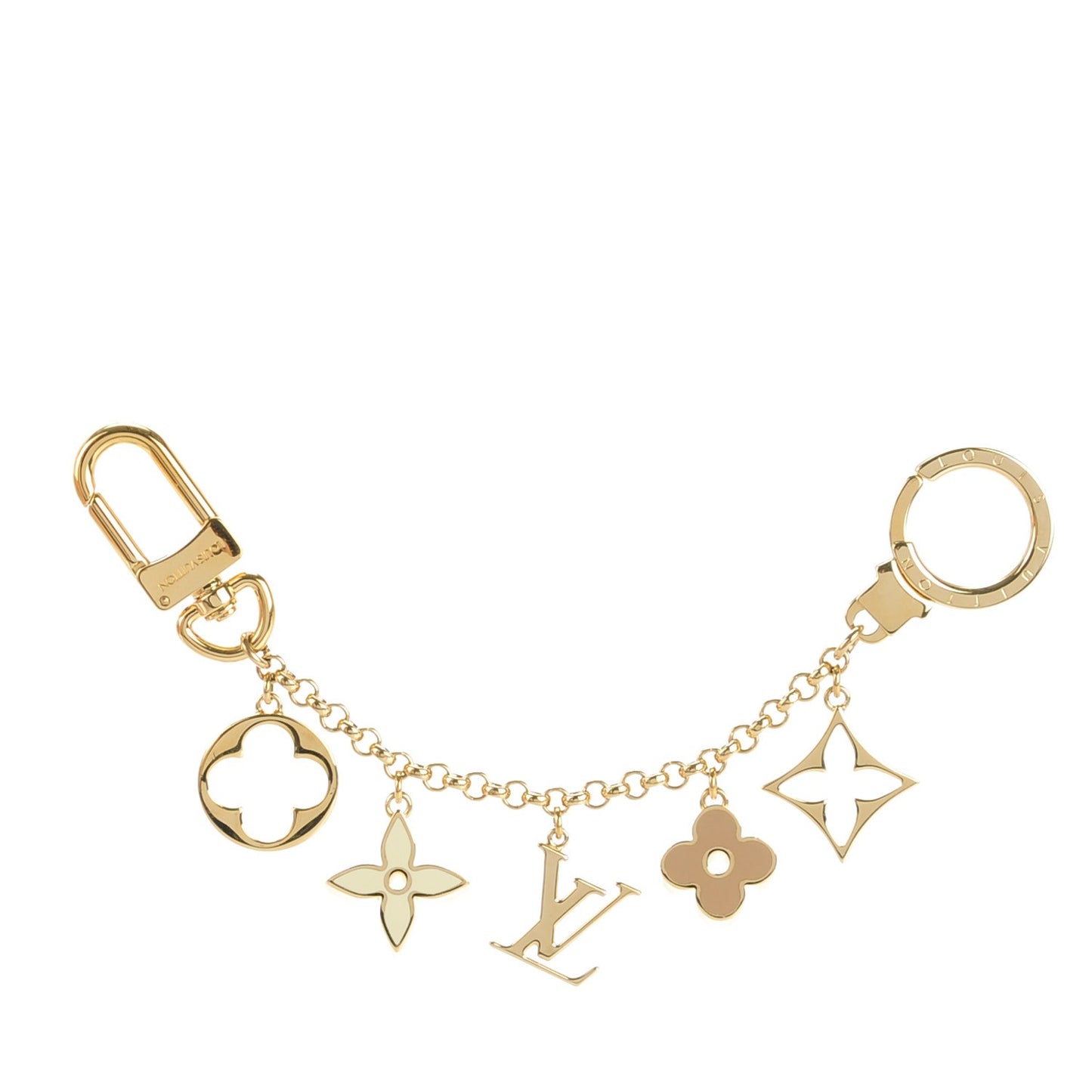 Brass Enamel Fleur De Monogram Bag Charm Chain Gold