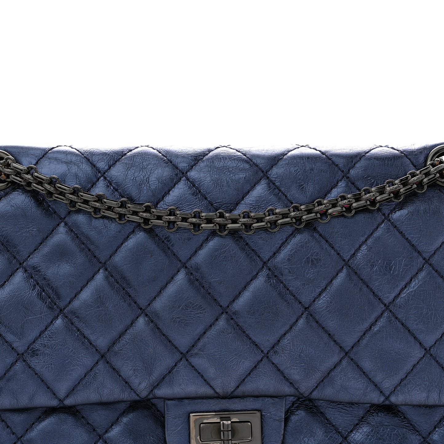 Metallic Aged Calfskin Quilted 2.55 Reissue 226 Flap Dark Navy Blue