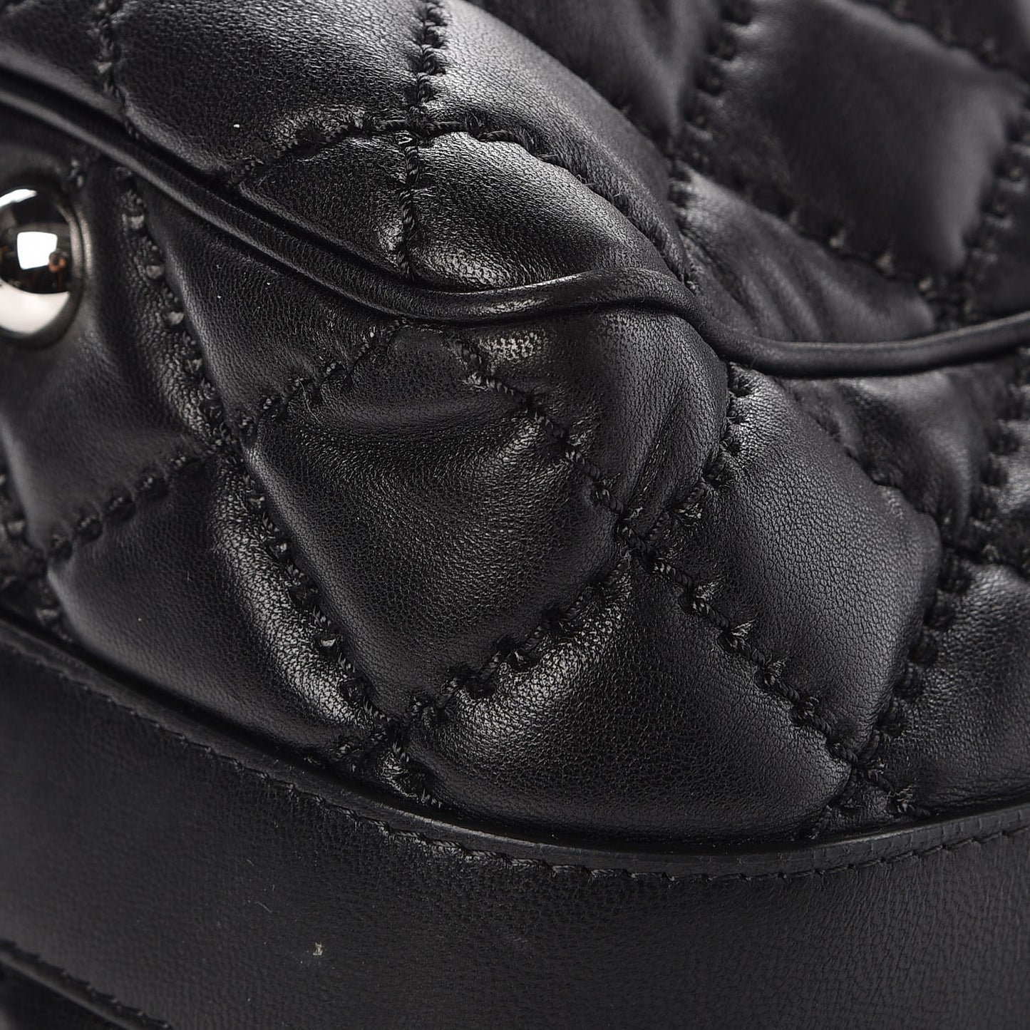 Lambskin Quilted Large Easy Carry Shopping Tote Black
