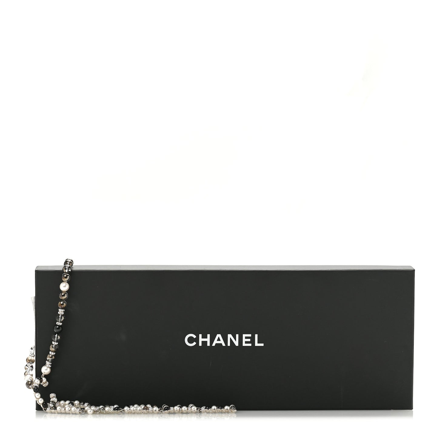 Pearl Crystal Bead Chanel Logo Necklace Silver